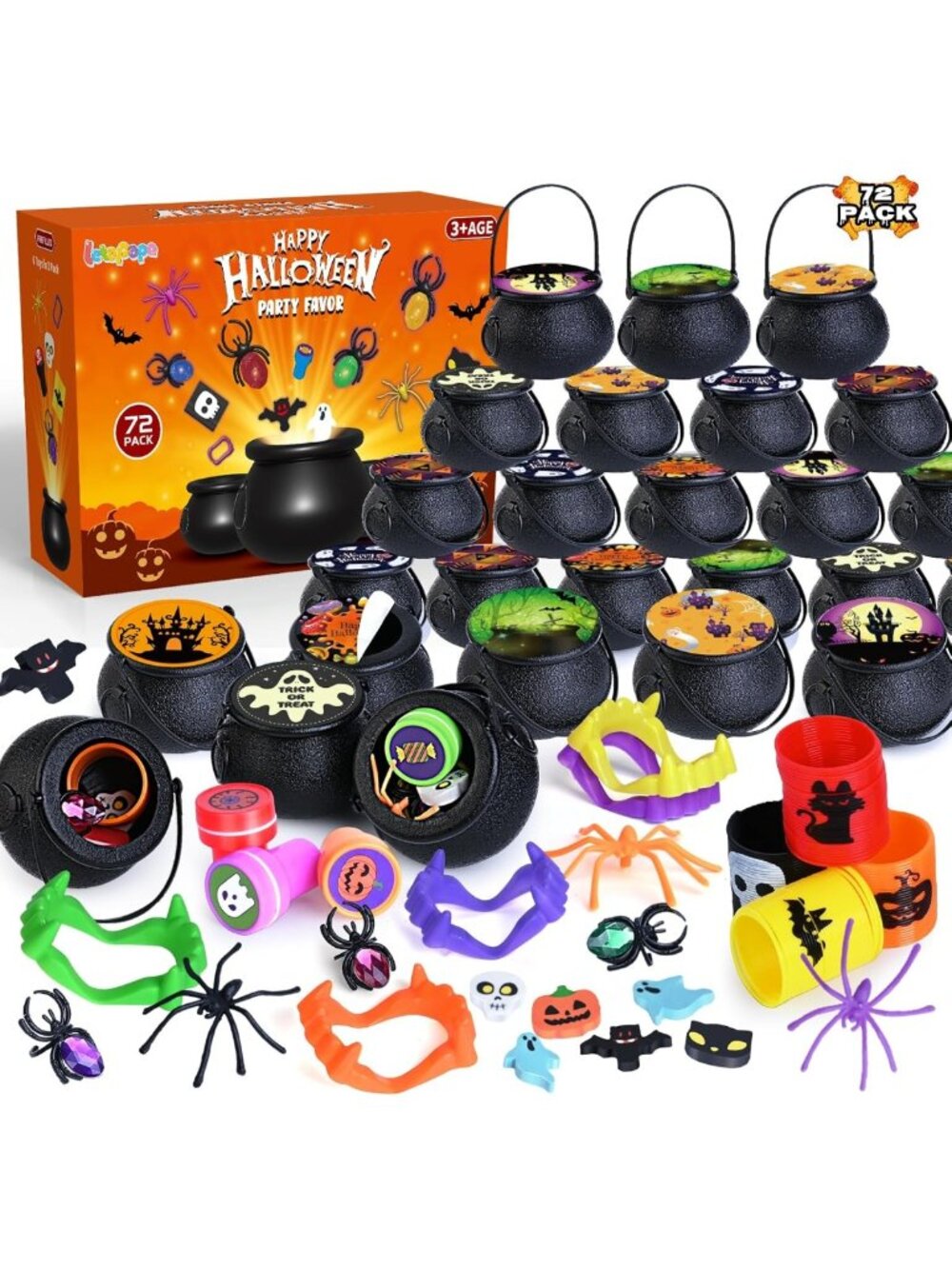 72 Pack Halloween Cauldron Party Favors - Fun Toys for Kids' Spooky Celebrations